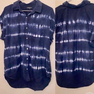 Flag & Anthem Denim 100% lyocell tencel button up short sleeve tie dye top M